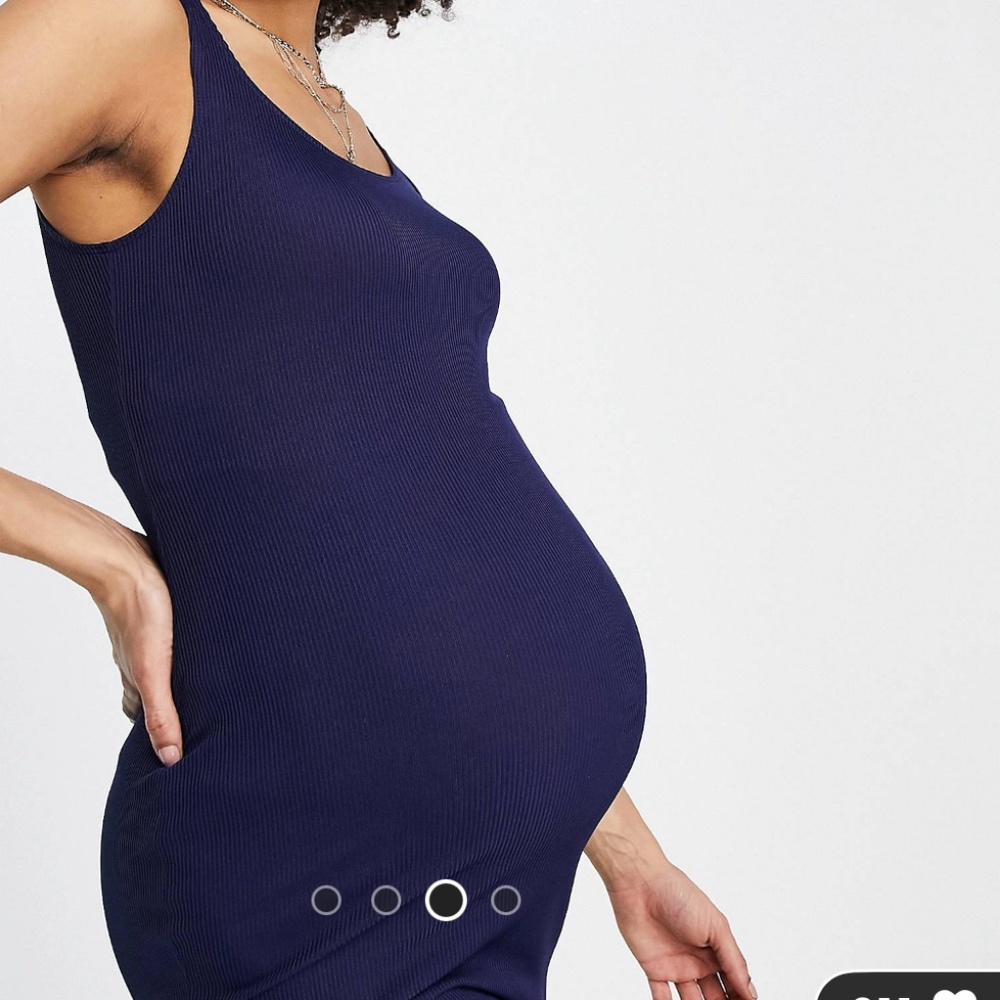 NWT! womens Flounce London Maternity ribbed midi dress navy blue US 6 UK 10 tank